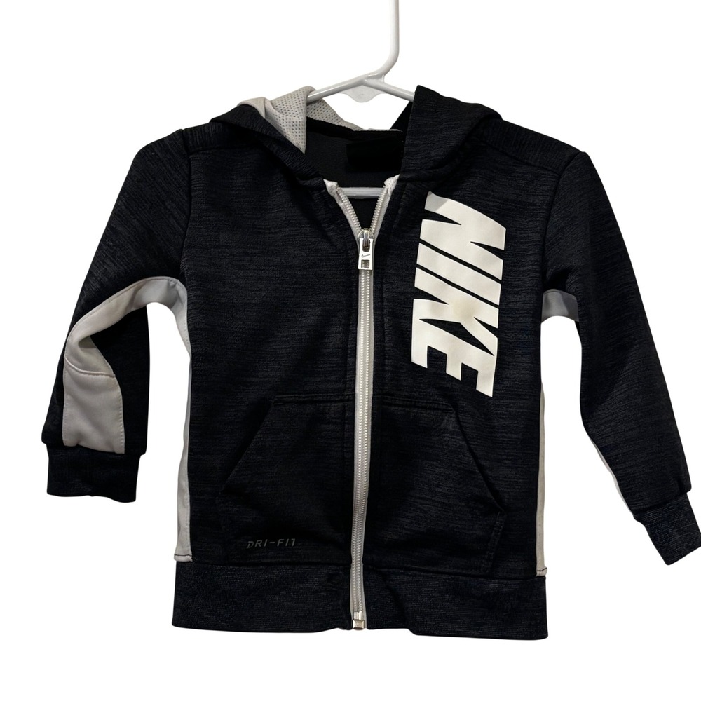Nike Boys Hoodie 18 Months EUC Dri Fit Black White Zip Up